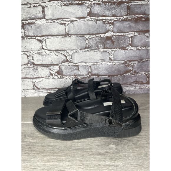 Suzanne Rae Black Synthetic Ankle Strap Platform Wedge Sandals Women Sz 40EU/9.5 - Picture 1 of 16